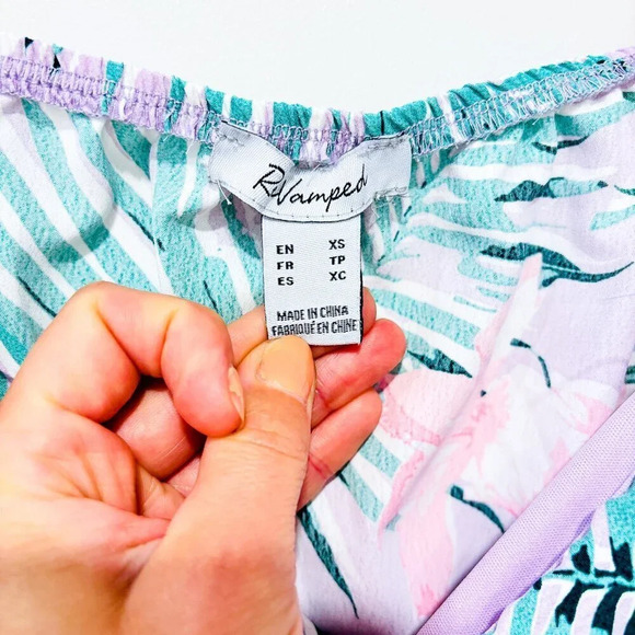 REVAMPED Palm print floral dress | Ruffle hem summer mini | X-Small * - Picture 9 of 9